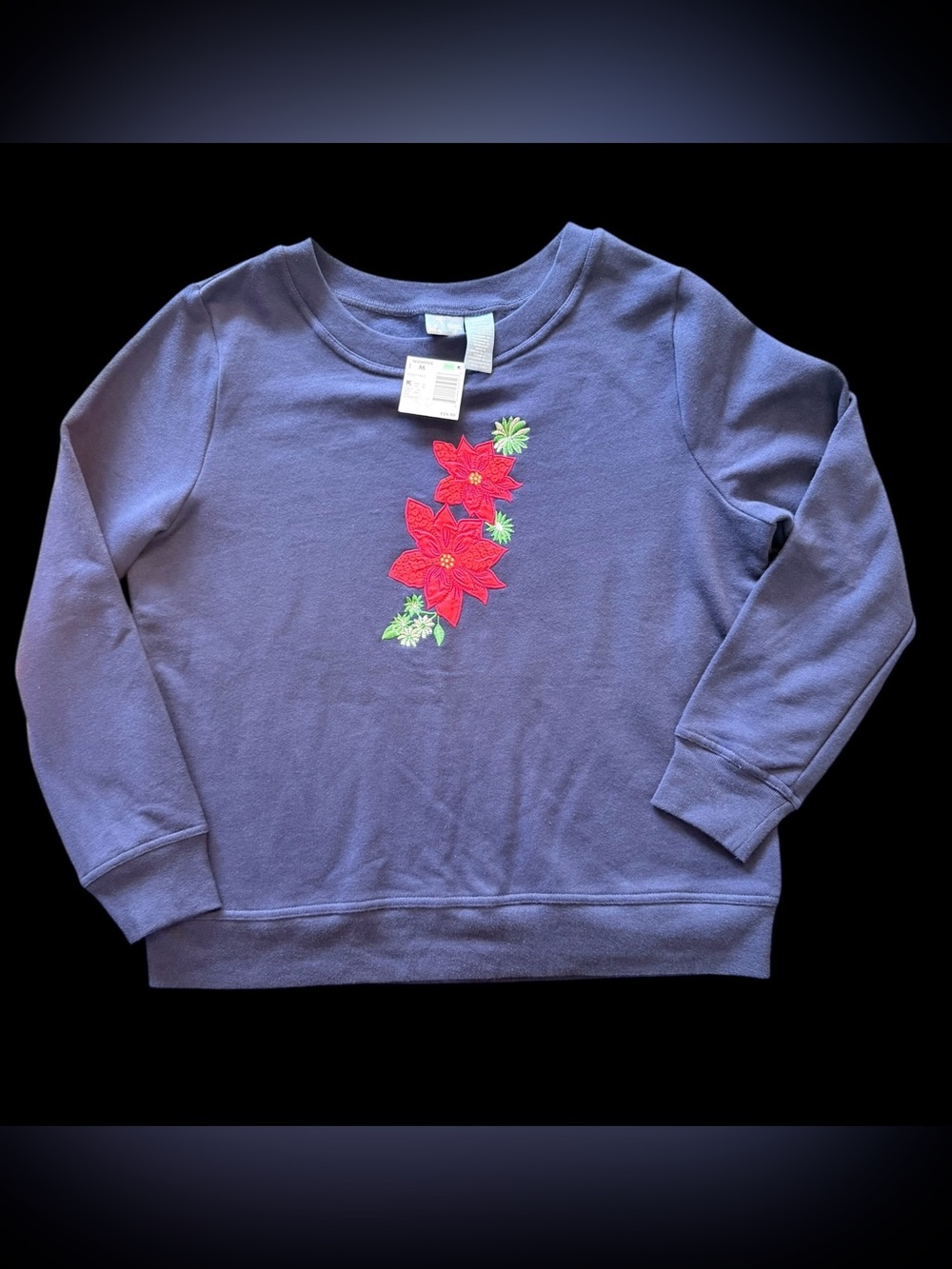 Holiday Editions Kmart Christmas Poinsettia Sweatshirt Womens M NWT Sequins